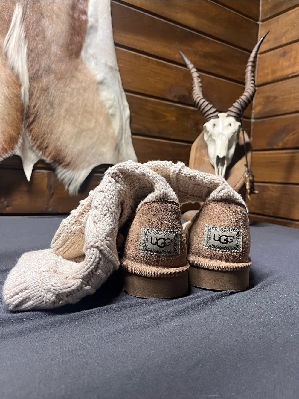 UGG Chestnut Suede and cream Knit boots